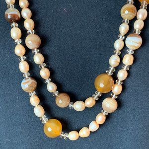Miadora freshwater pearl & quartz long necklace